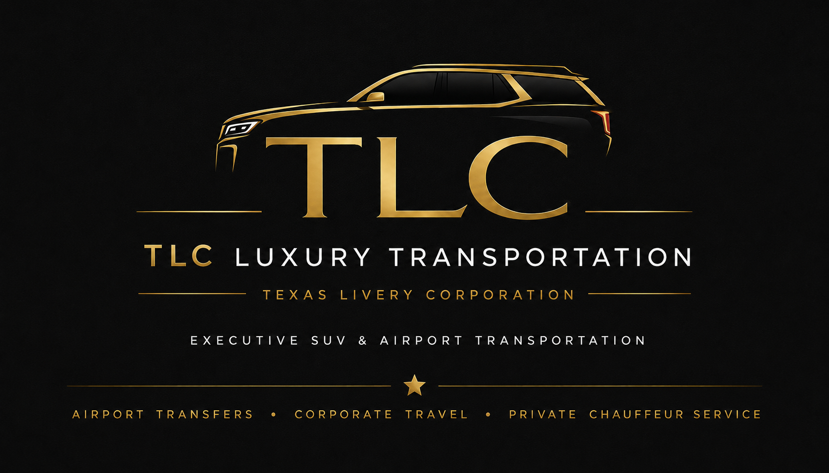 TLC Luxury Transportation black-and-gold Cadillac brand artwork